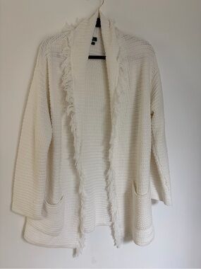 Gap Women's Bright White Cardigan with Fringe Knit Cotton Size S/M